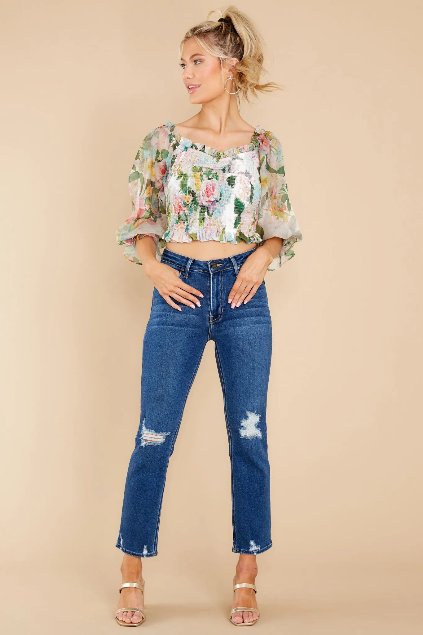 Garden Lover Green Multi Floral Print Crop Top