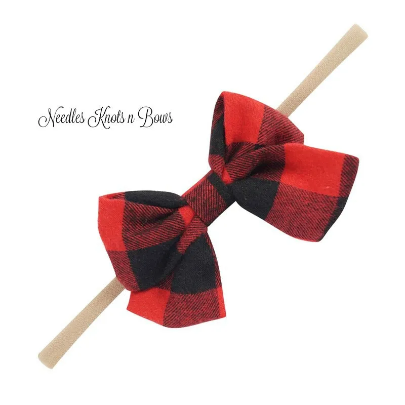 Girls Buffalo Plaid Bow Nylon Headband, Baby Girls, Toddlers Headband, Hair Accessories