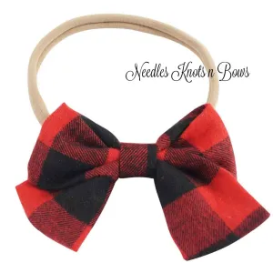 Girls Buffalo Plaid Bow Nylon Headband, Baby Girls, Toddlers Headband, Hair Accessories