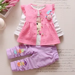 Girls clothing set 3PCs Long Sleeve Flower Vest shirt Pants Outfits Set Winter clothes