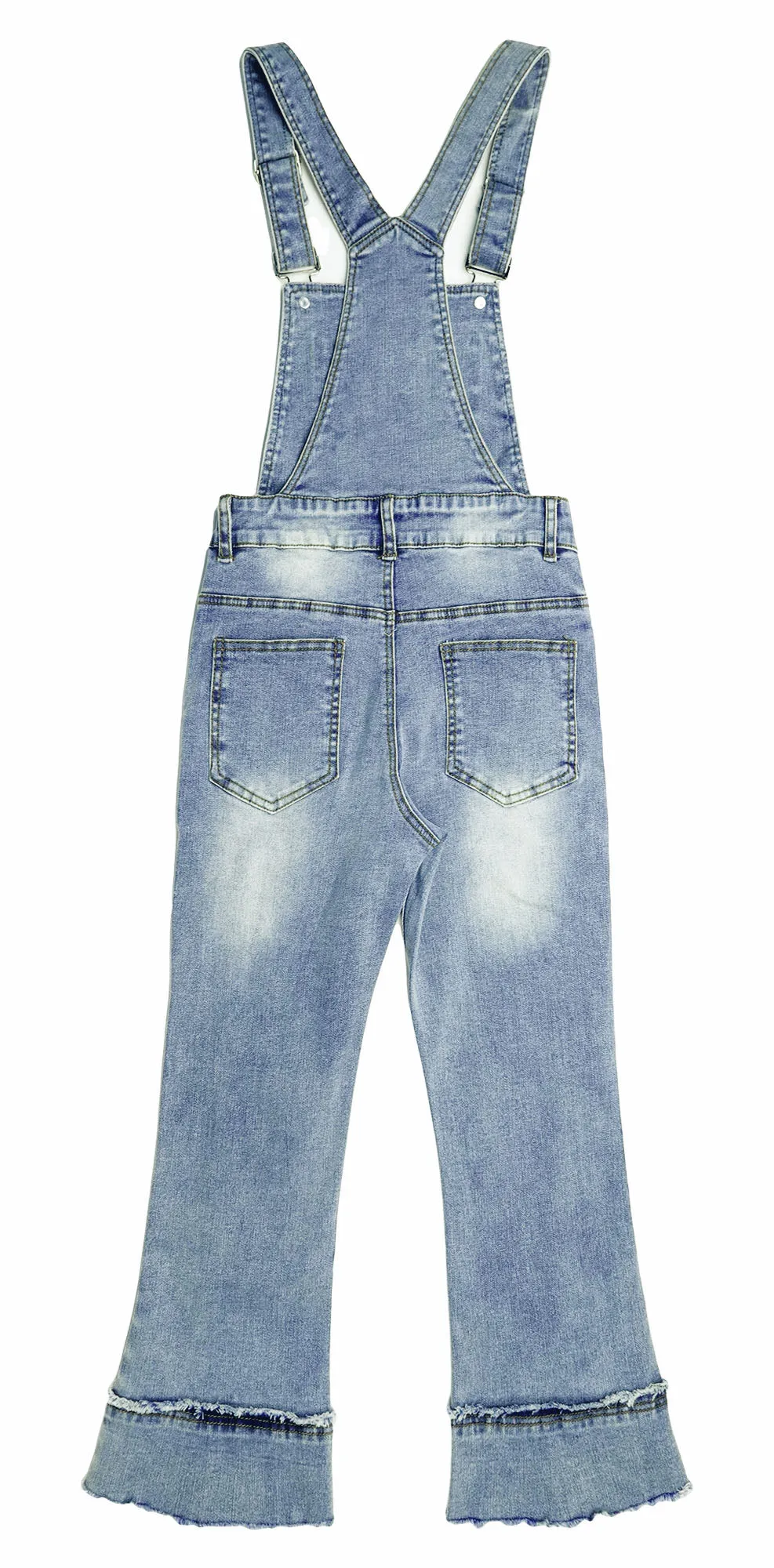 Girls Denim Overalls,2 Layers Raw Edge Hem Squared Pockets Jean Dungarees Pants