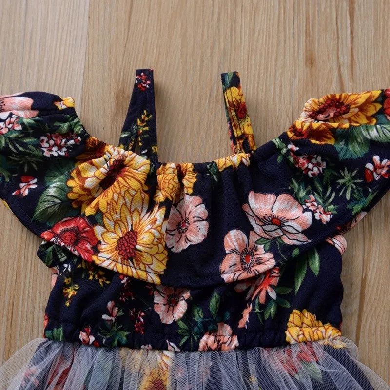 Girls Floral Print Rompers Dress