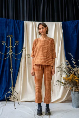 Half Sleeve Shirt - Rust Mixed Weave Khadi