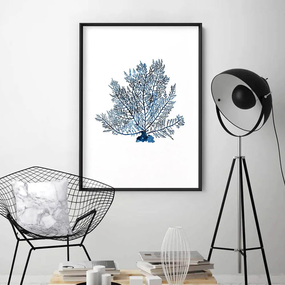 Hamptons Watercolour Blue Coral V - Art Print