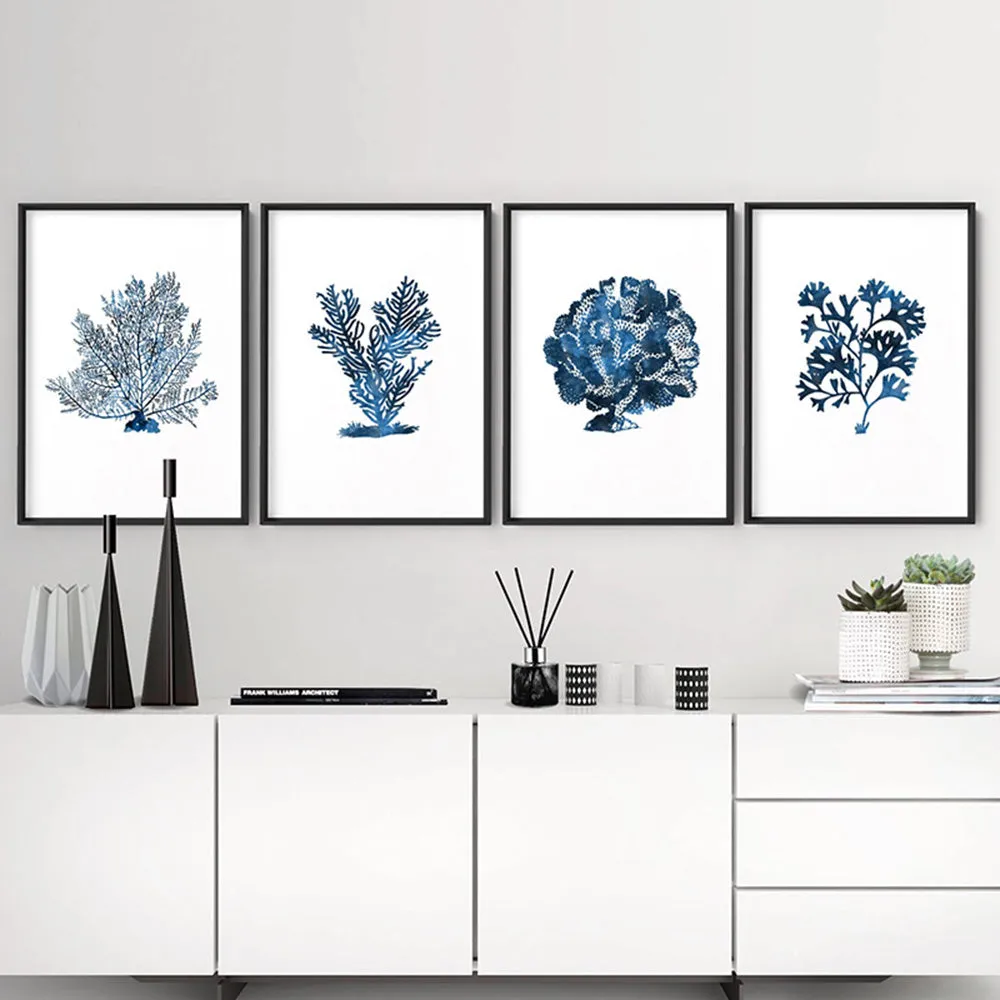 Hamptons Watercolour Blue Coral V - Art Print