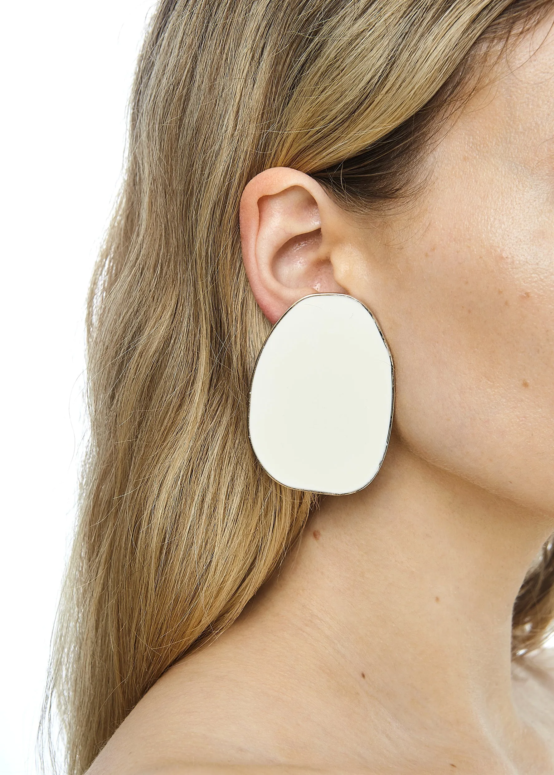 HANDENAMLED EARRING "BIG COLOURED STONE" IN WHITE