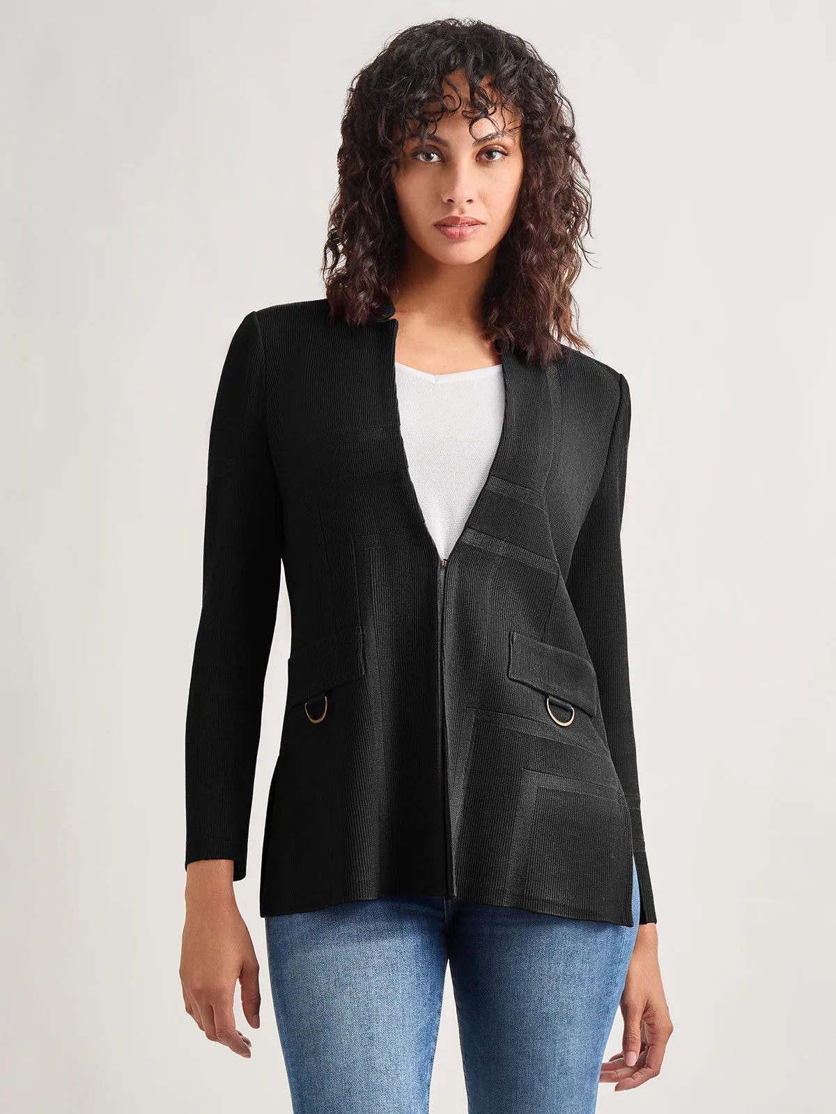 Sophisticated Inverted Notch Collar Tailored Knit Blazer for Women