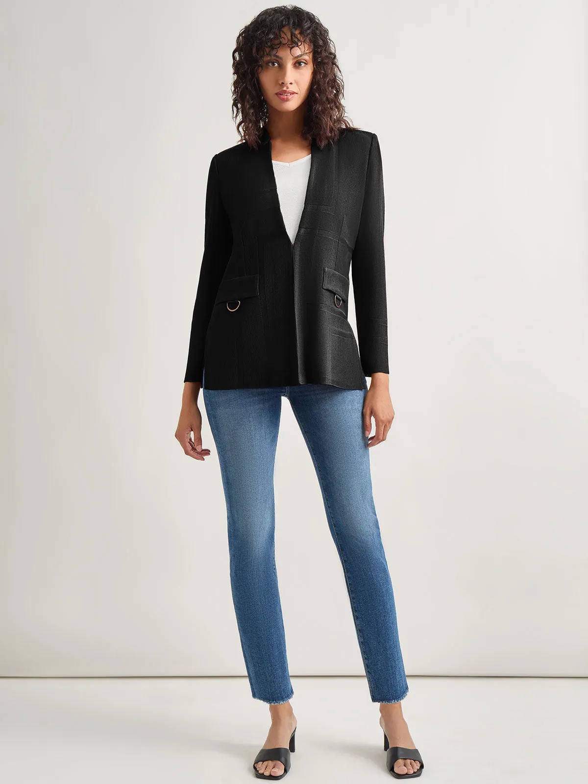 Sophisticated Inverted Notch Collar Tailored Knit Blazer for Women