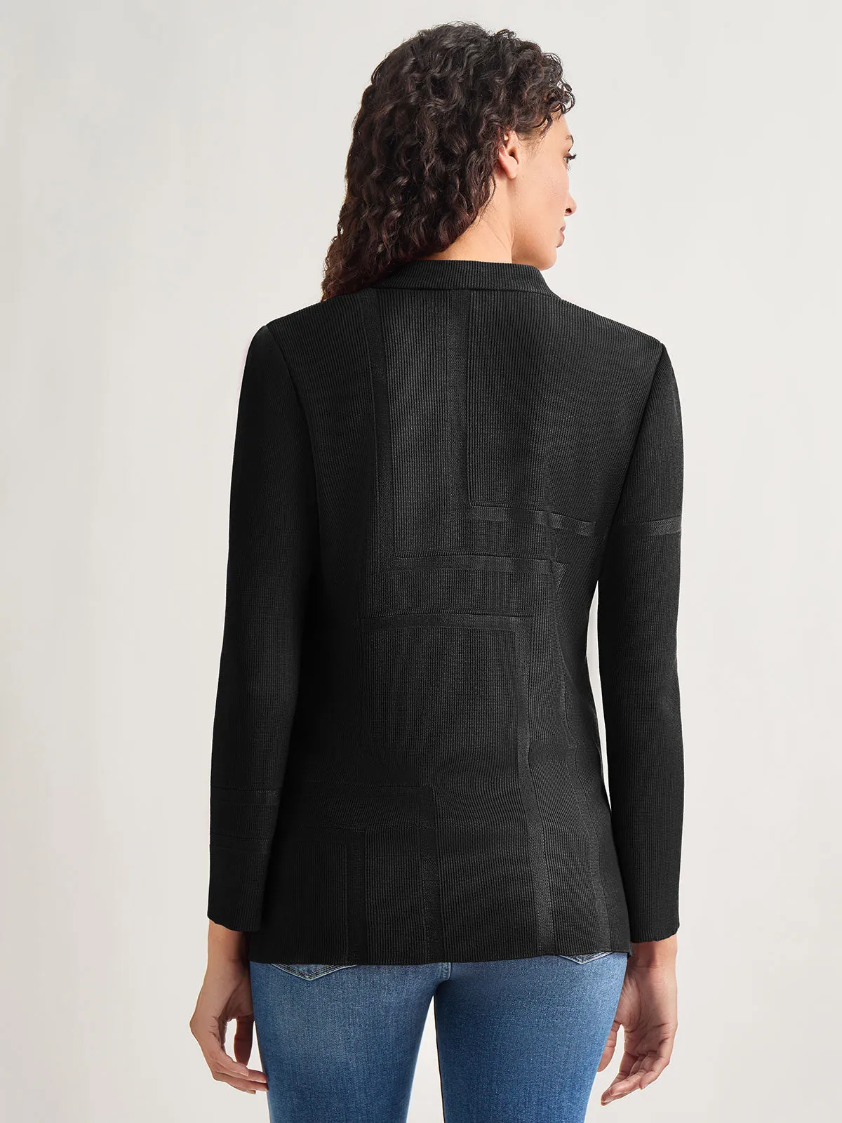 Sophisticated Inverted Notch Collar Tailored Knit Blazer for Women