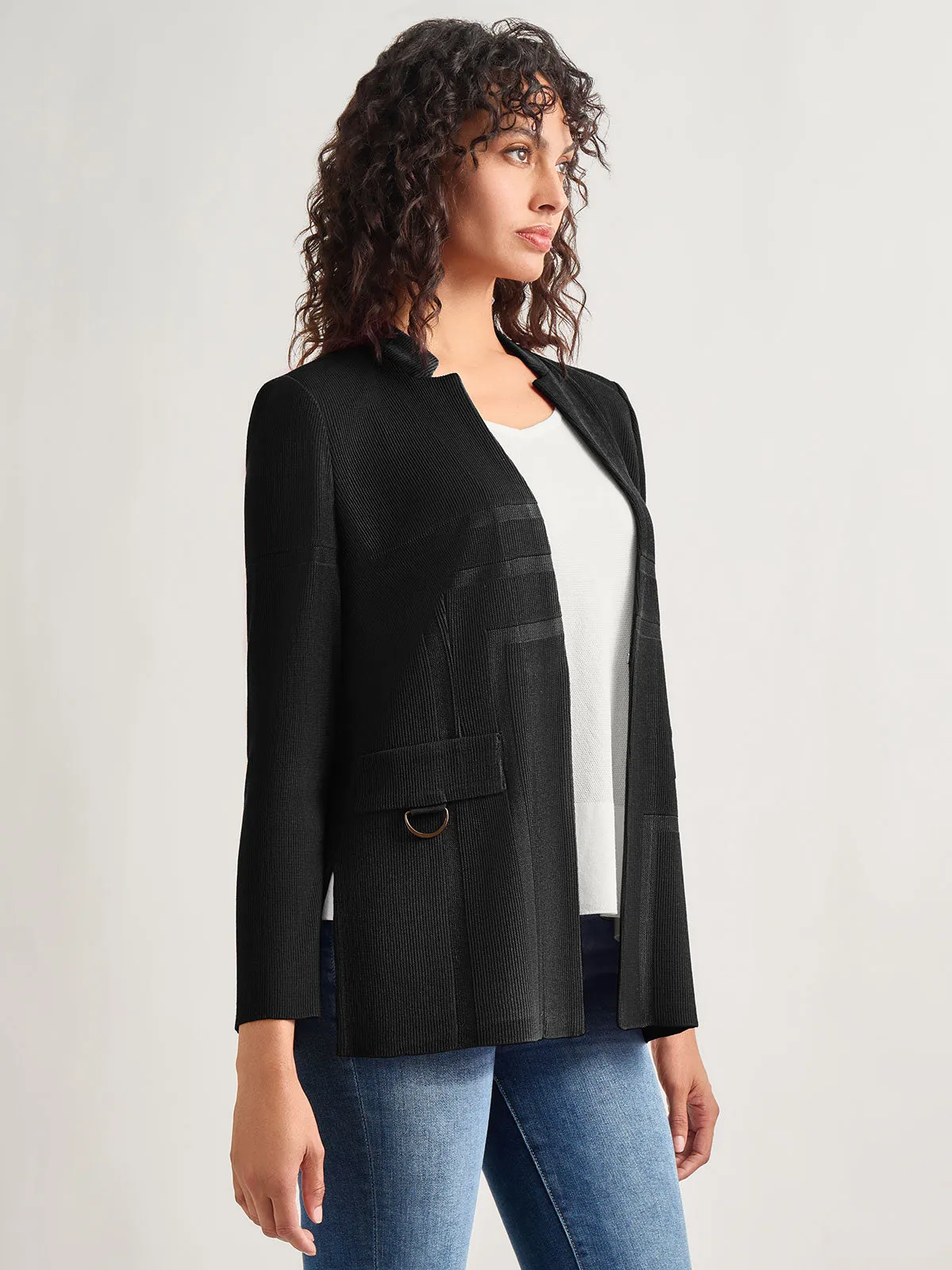 Sophisticated Inverted Notch Collar Tailored Knit Blazer for Women