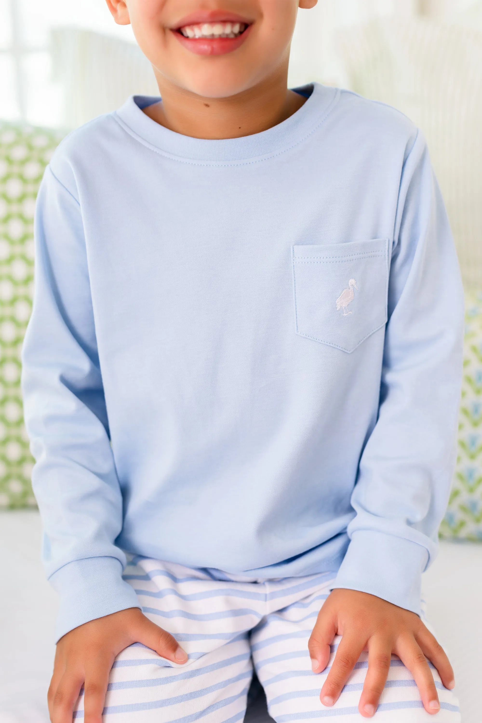 Long Sleeve Carter Crewneck - Beale Street Blue with Worth Avenue White Stork