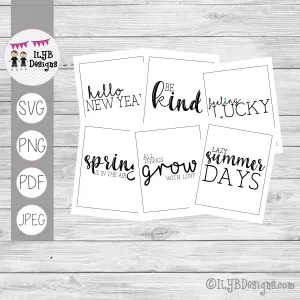 Monthly Word Art Designs - Black and White Simple Monthly Sayings - SVG, PNG, PDF, JPEG Files