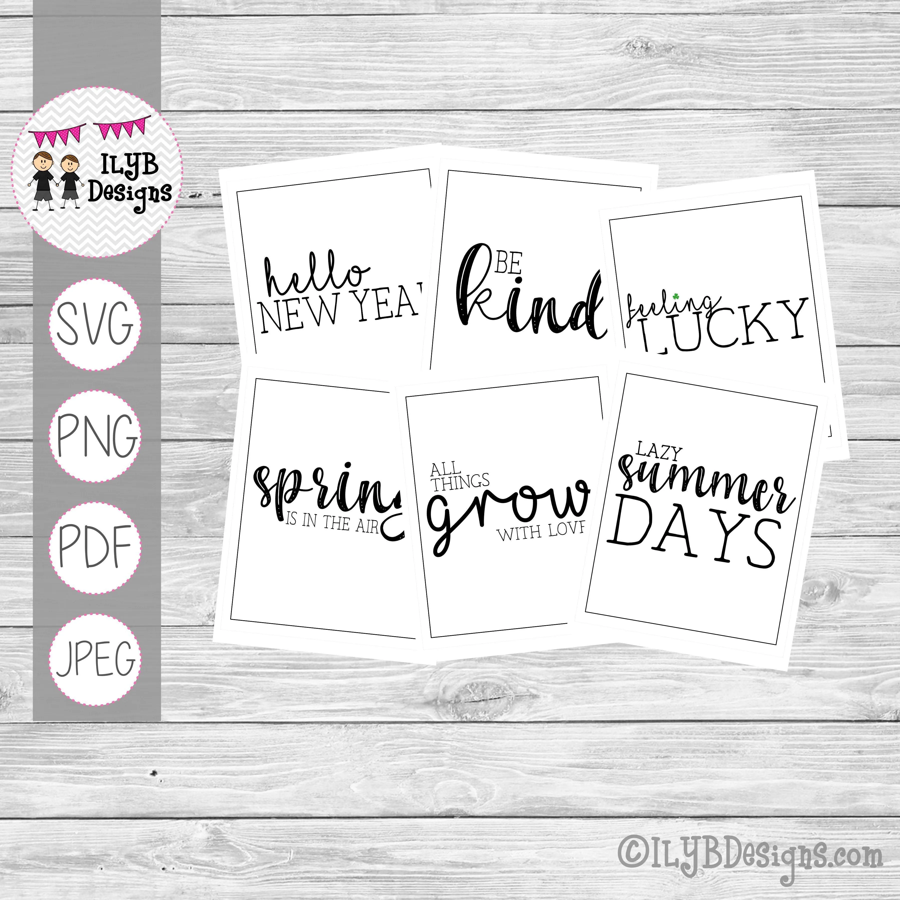 Monthly Word Art Designs - Black and White Simple Monthly Sayings - SVG, PNG, PDF, JPEG Files