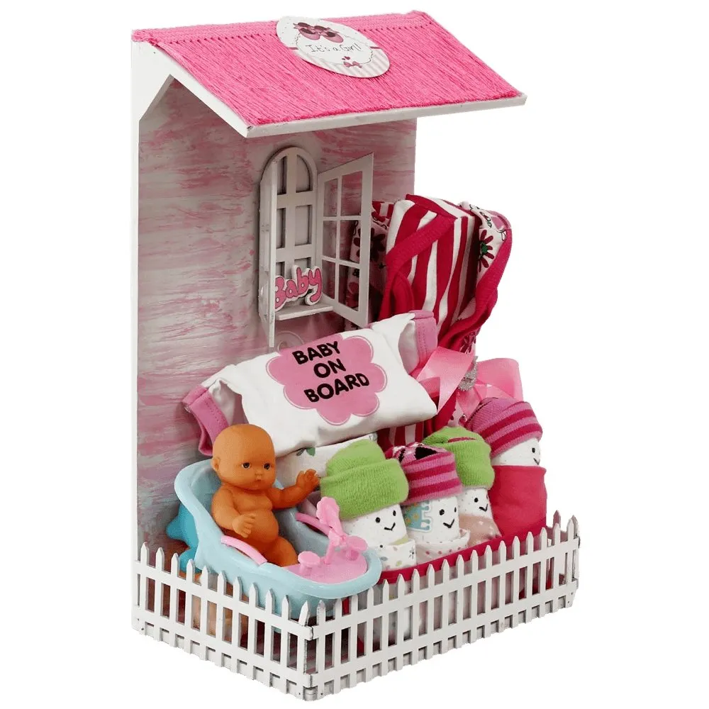 Newborn Baby Girl Picket Fence House Hamper (0-12 months)