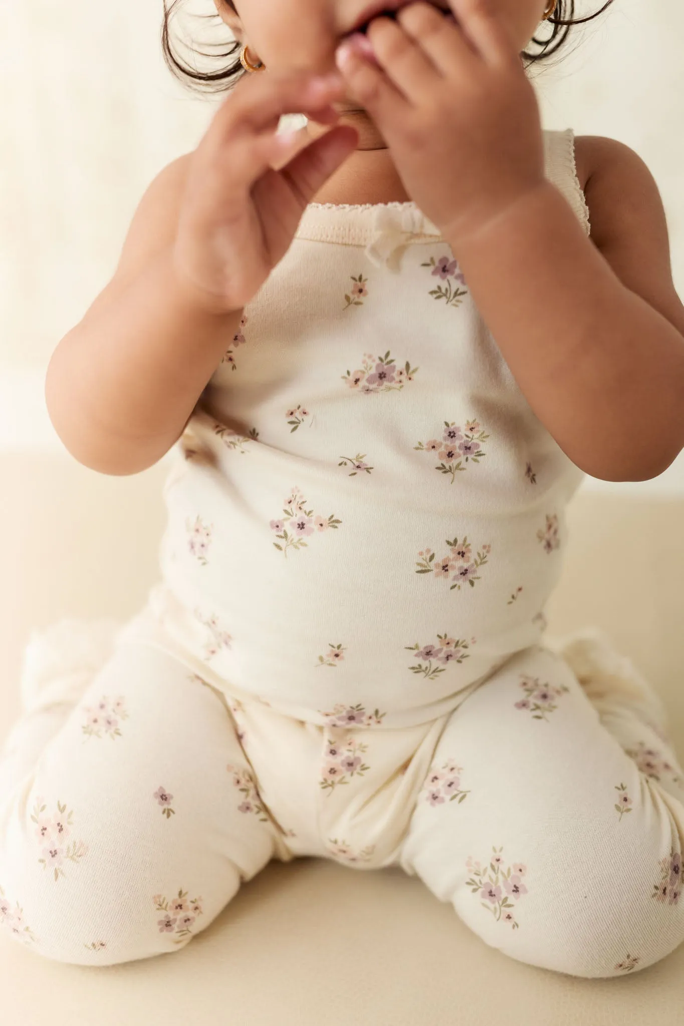 Organic Cotton Bridget Singlet Bodysuit - Goldie Bouquet Egret