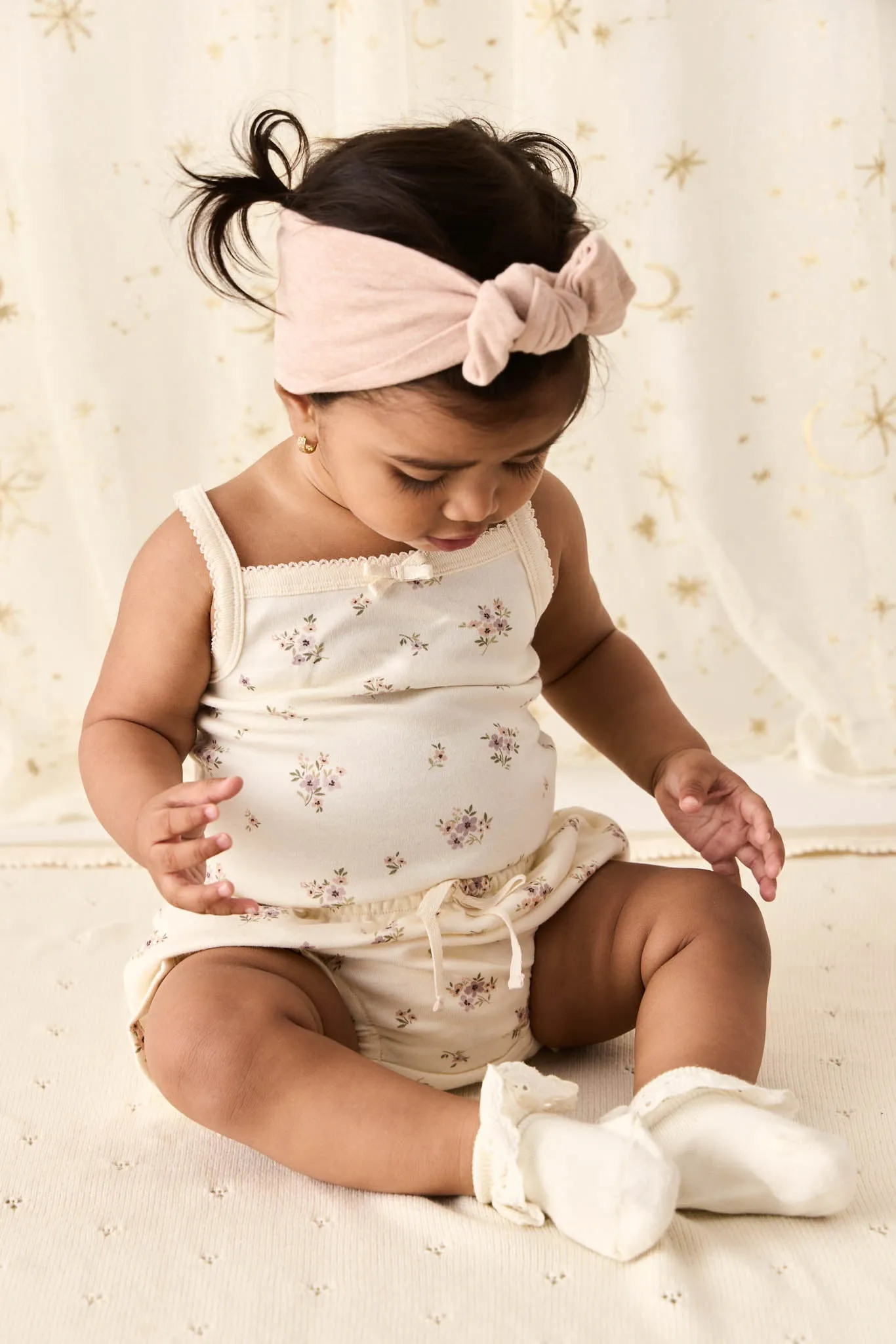 Organic Cotton Bridget Singlet Bodysuit - Goldie Bouquet Egret