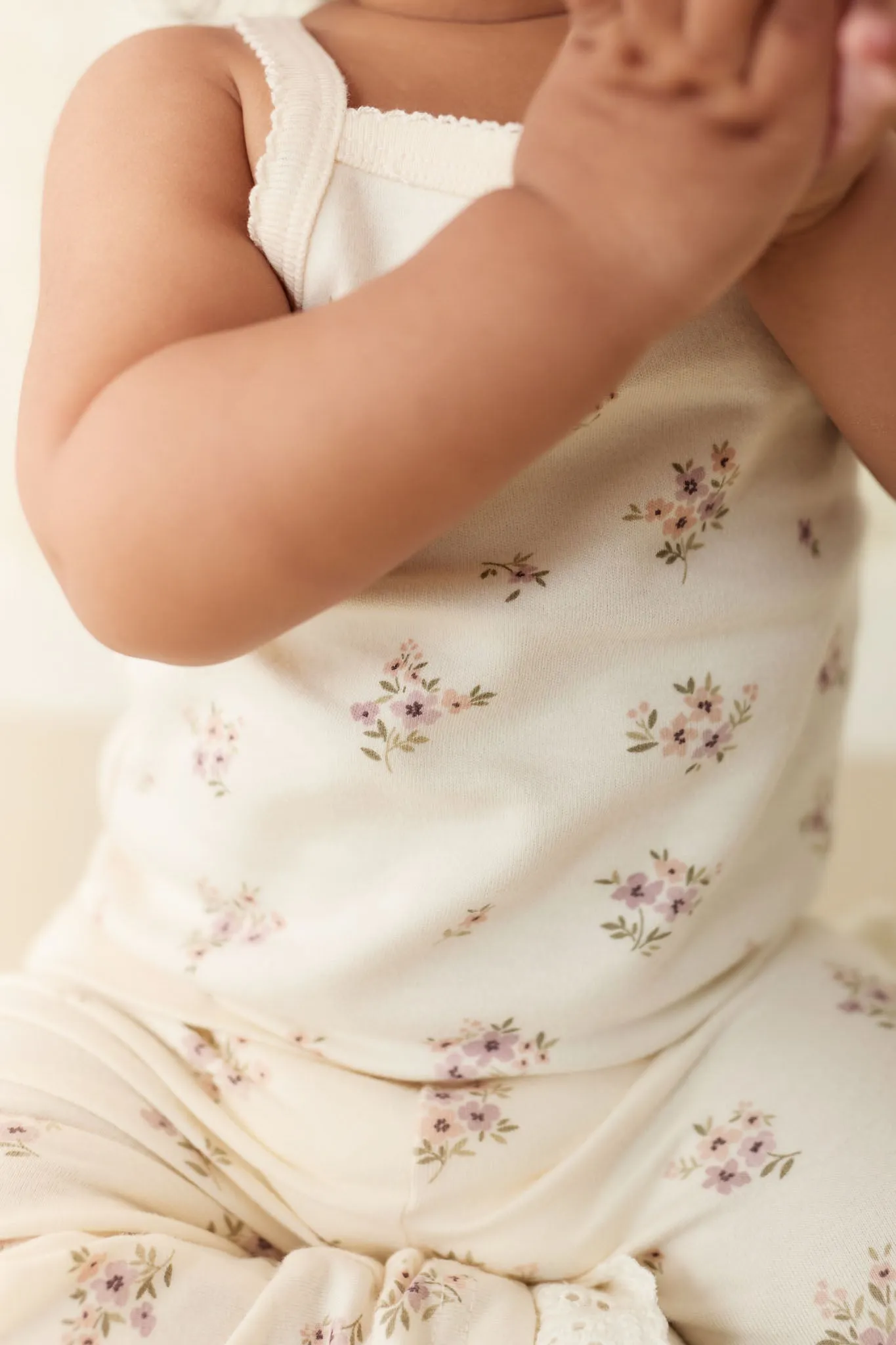 Organic Cotton Bridget Singlet Bodysuit - Goldie Bouquet Egret