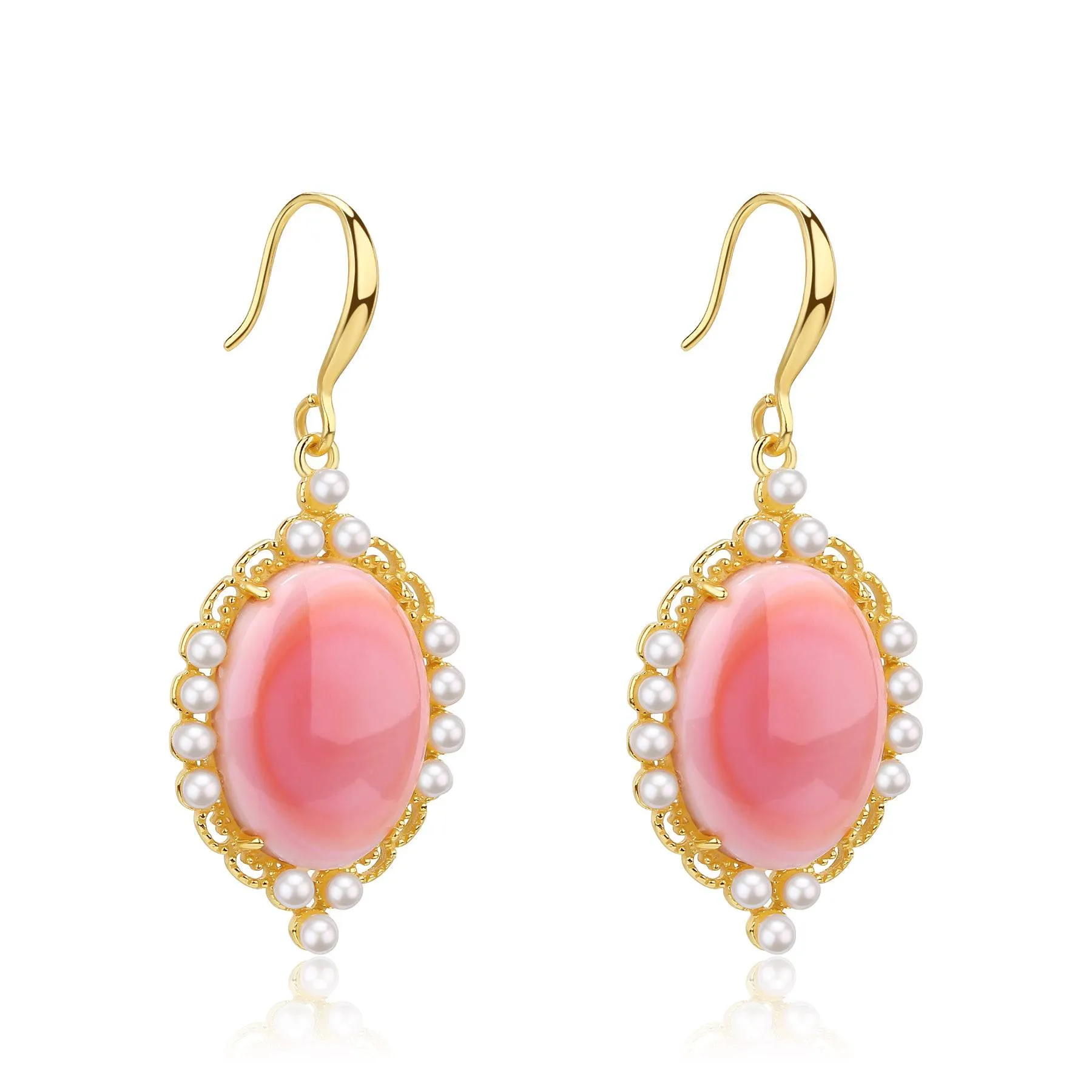 Princess Oval Pink Queen Conch Shell Pearls Earrings l Necklacel Set