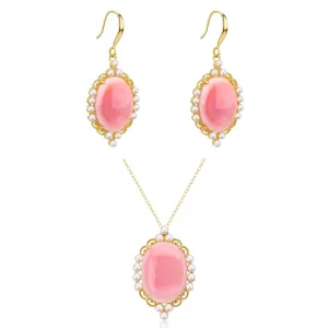 Princess Oval Pink Queen Conch Shell Pearls Earrings l Necklacel Set