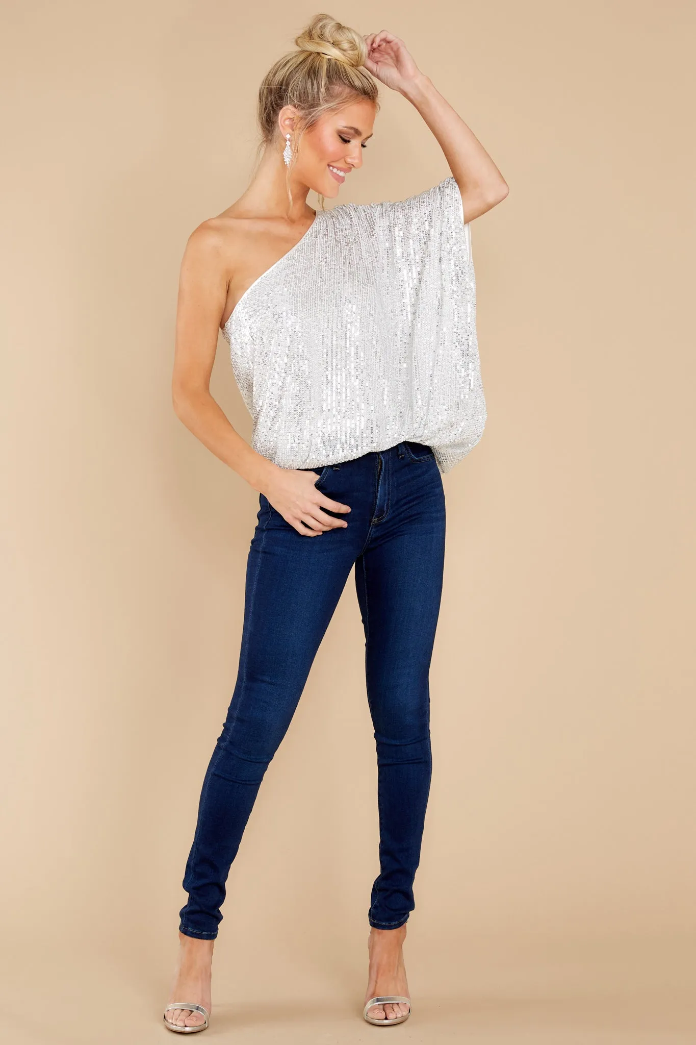 Starry Eyed White One Shoulder Top