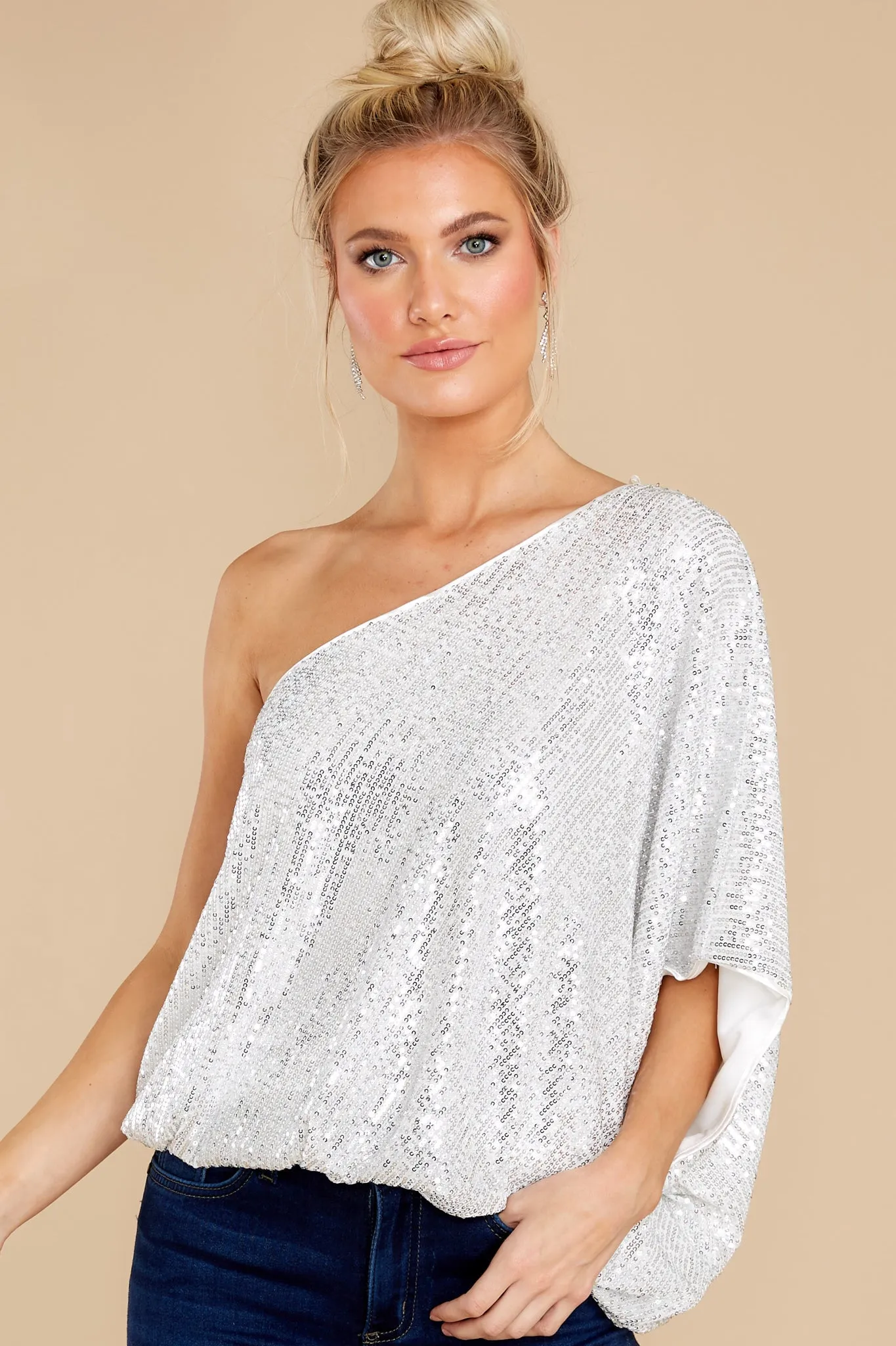 Starry Eyed White One Shoulder Top