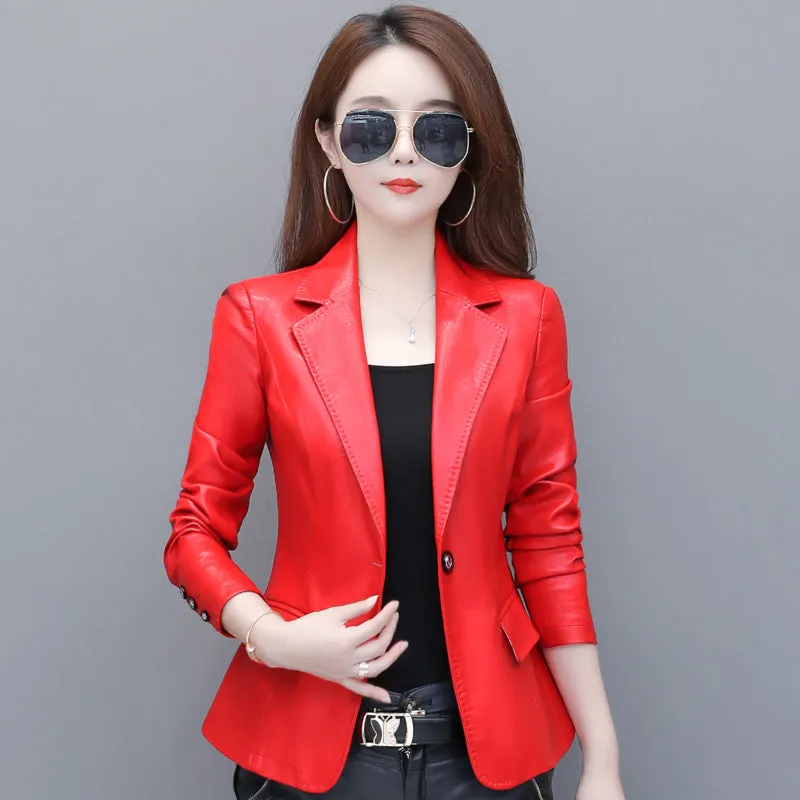 Suit collar small leather jacket