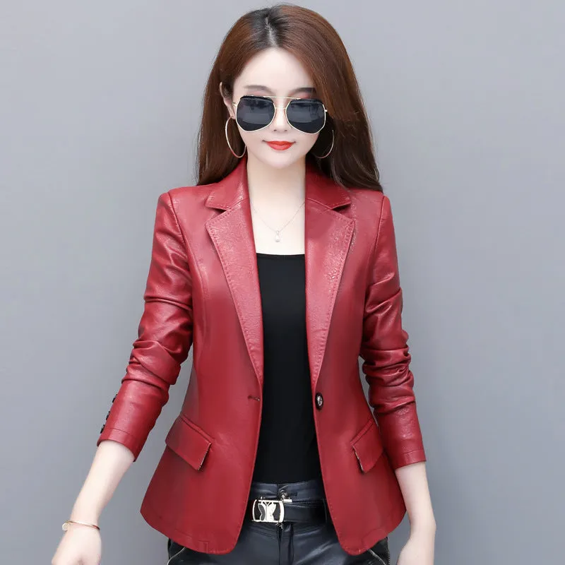 Suit collar small leather jacket