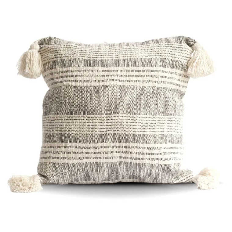 Tassels Charcoal Cotton Pillow Cover Only