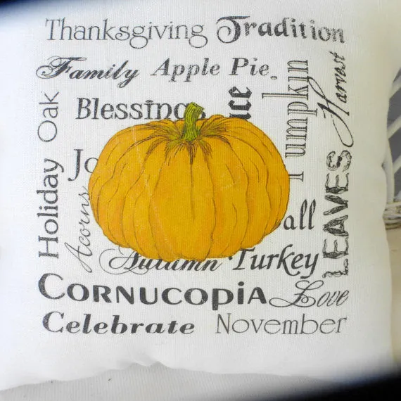 Thanksgiving Subway art pillows, Fall words with pumpkin pillow