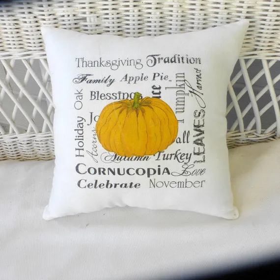 Thanksgiving Subway art pillows, Fall words with pumpkin pillow