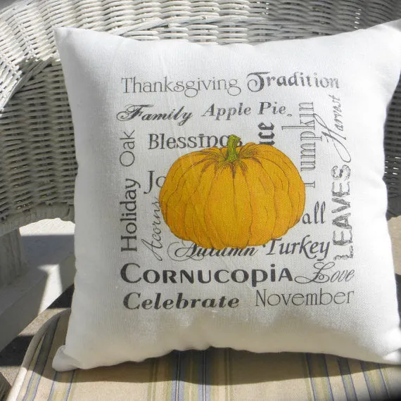 Thanksgiving Subway art pillows, Fall words with pumpkin pillow