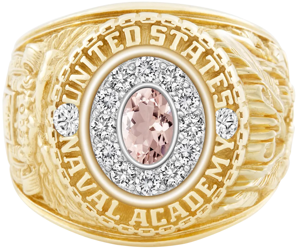 USNA Class Ring Mod™ with Morganite Centerpiece and Diamond Dividers