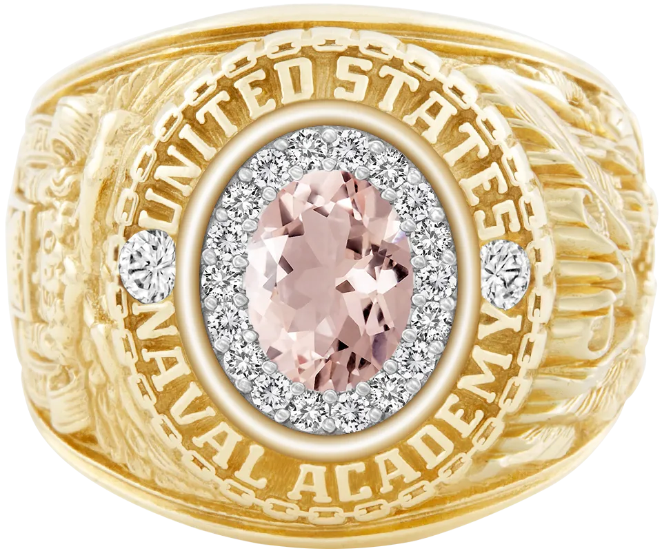 USNA Class Ring Mod™ with Morganite Centerpiece and Diamond Dividers