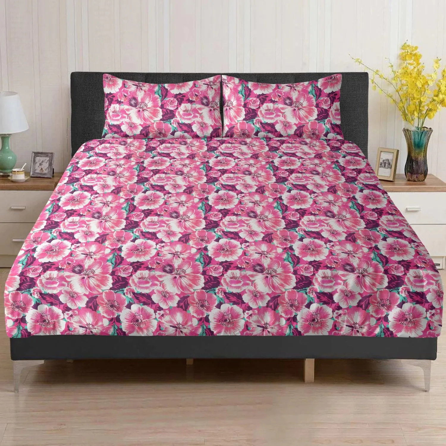 Vampire Art 3-Piece Retro Polyester Bedding Set - Pink Surfy Florals