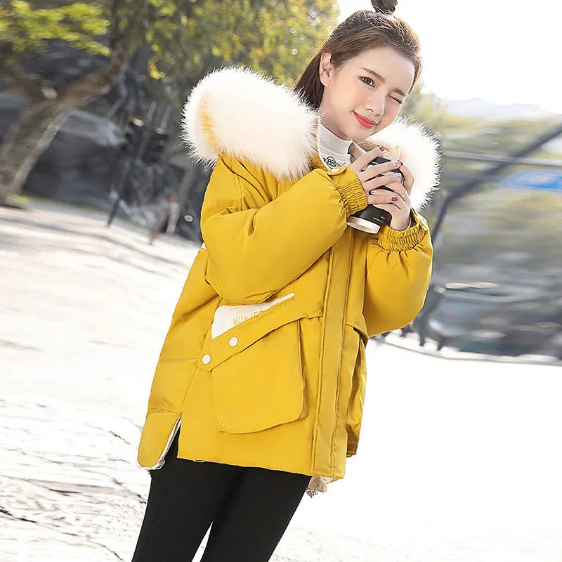 Winter new style loose down padded jacket women mid-length